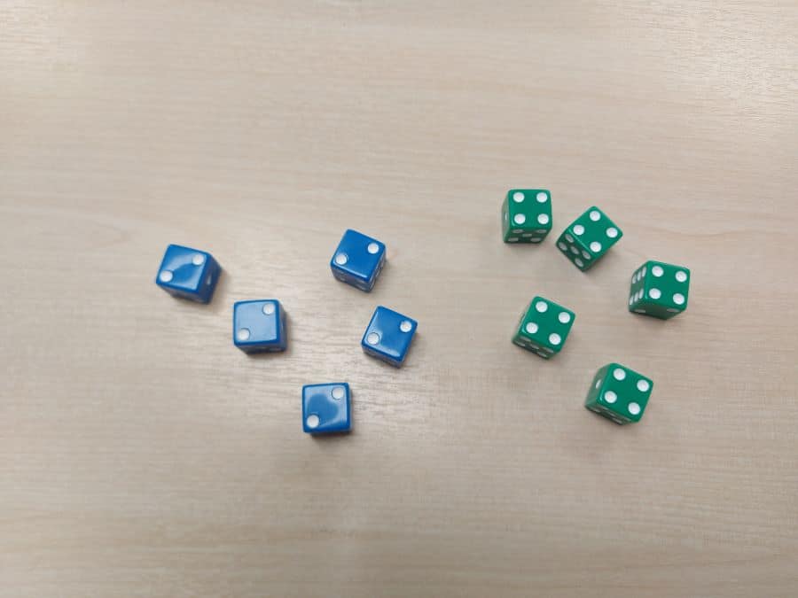 Two fives dice game for 10 dice